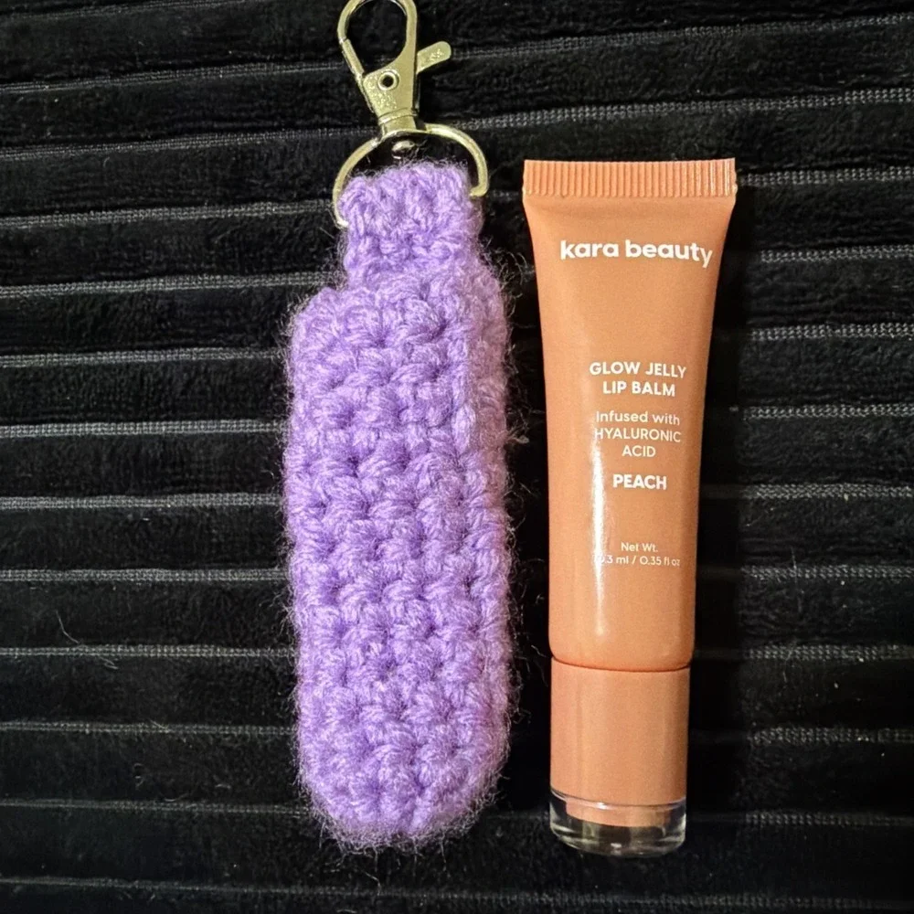 Handmade Crochet Lip Balm Holder Keychain + Kara Beauty Peach Lip Balm